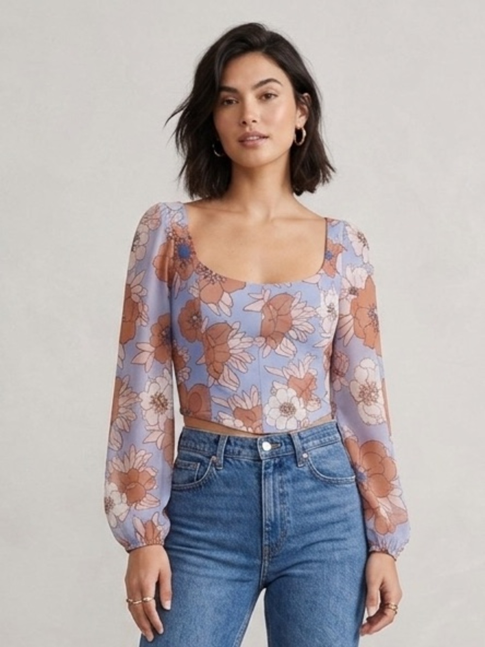 Aritzia Wilfred Sz S Grace Blue Floral Cottagecore Bobo Blouse